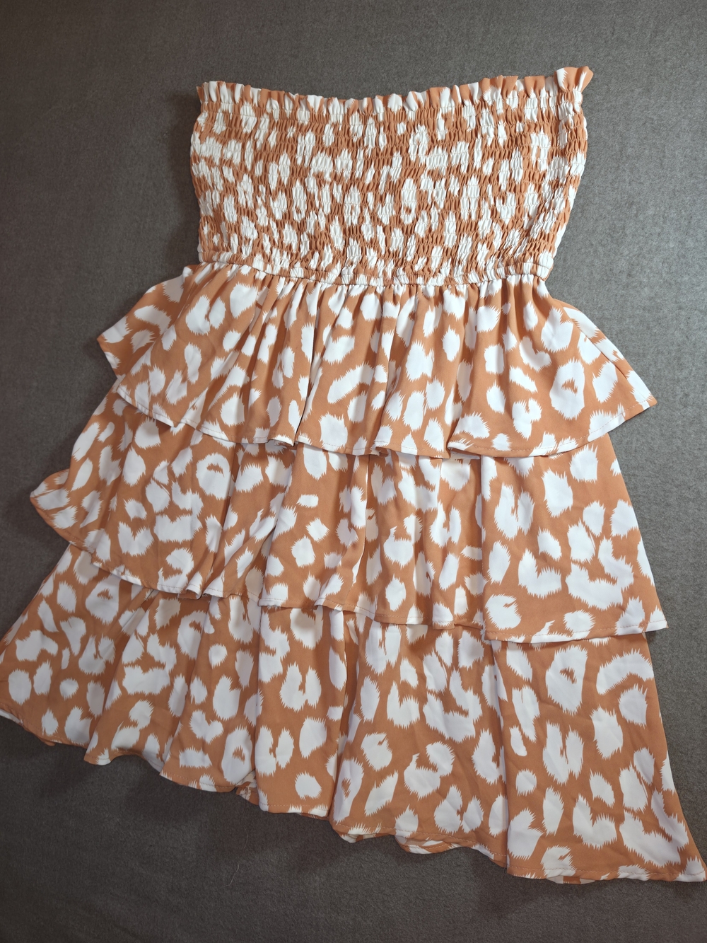 glam White & Rust Orange Smocked Tiered Ruffle Mini Strapless Dress Womens Large